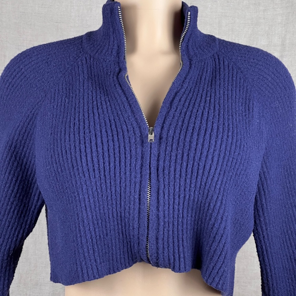 Cropped Cardigan Sweater S Small Ribbed Full Zip Forever 21 Blue Indi